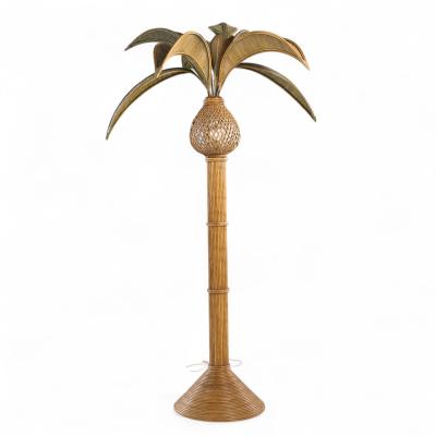 Mario Lopez Torres Mario Torres Lopez Style Mid Century Sculptural Rattan Palm Tree Lamps Pair