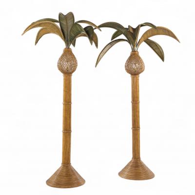 Mario Lopez Torres Mario Torres Lopez Style Mid Century Sculptural Rattan Palm Tree Lamps Pair