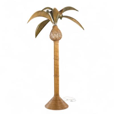 Mario Lopez Torres Mario Torres Lopez Style Mid Century Sculptural Rattan Palm Tree Lamps Pair
