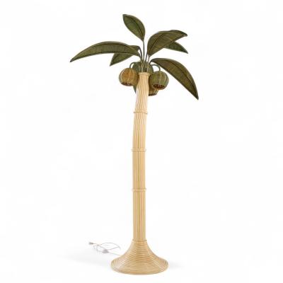 Mario Lopez Torres Mario Torres Lopez Style Mid Century Sculptural Rattan Palm Tree Lamps Pair