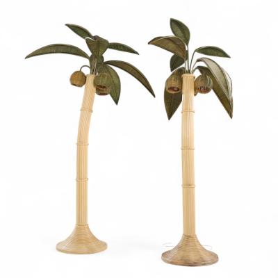 Mario Lopez Torres Mario Torres Lopez Style Mid Century Sculptural Rattan Palm Tree Lamps Pair