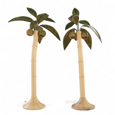 Mario Lopez Torres Mario Torres Lopez Style Mid Century Sculptural Rattan Palm Tree Lamps Pair