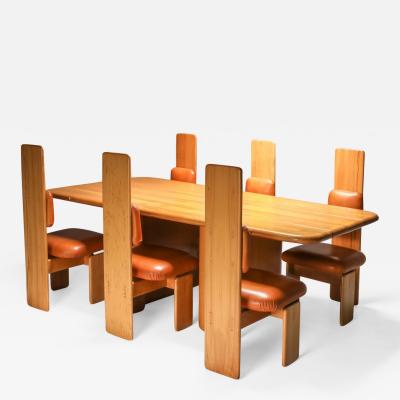 Mario Marenco Beech and Leather Dining Room Set by Mario Marenco Italy Set of Six chairs