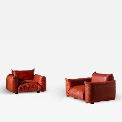 Mario Marenco Mario Marenco first edition pair of leather lounge chairs Arflex Italy 1970s
