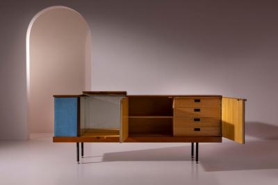Mario Nuti Teak and Fabric Sideboard by Mario Nuti Lavagna Italy 1960s