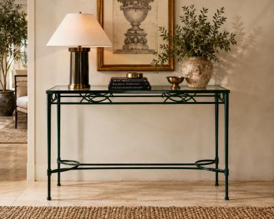 Mario Papperzini Mario Papperzini for Janus et Cie Green Iron and Glass Console Table