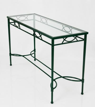 Mario Papperzini Mario Papperzini for Janus et Cie Green Iron and Glass Console Table