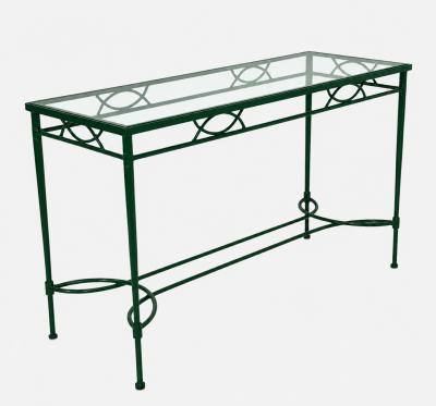 Mario Papperzini Mario Papperzini for Janus et Cie Green Iron and Glass Console Table