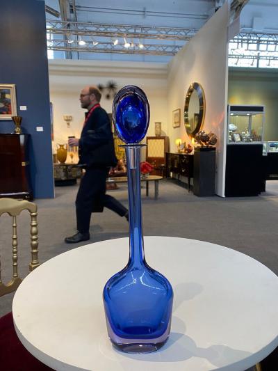 Mario Pinzoni BLUE AND CLEAR MURANO SOMMERSO GLASS DECANTER BY MARIO PINZONI FOR SEGUSO