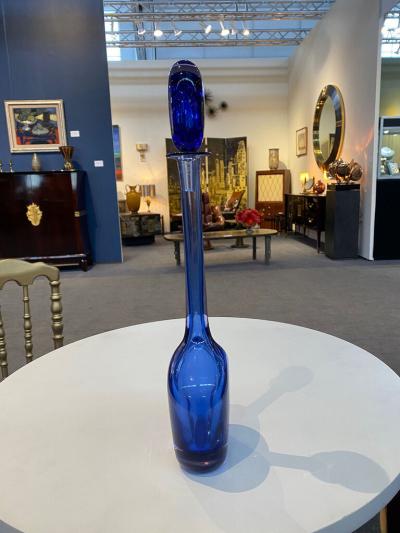 Mario Pinzoni BLUE AND CLEAR MURANO SOMMERSO GLASS DECANTER BY MARIO PINZONI FOR SEGUSO