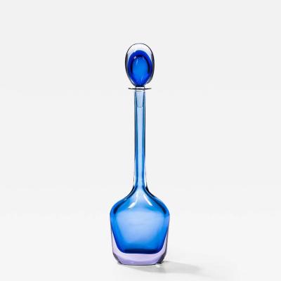 Mario Pinzoni BLUE AND CLEAR MURANO SOMMERSO GLASS DECANTER BY MARIO PINZONI FOR SEGUSO