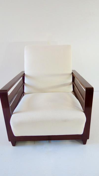 Mario Quarti Fine pair of Mario Quarti rationalist beech white lounge chairs 1940