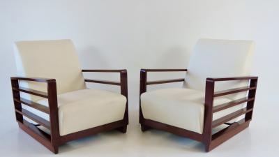 Mario Quarti Fine pair of Mario Quarti rationalist beech white lounge chairs 1940