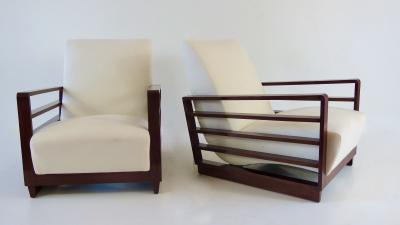 Mario Quarti Fine pair of Mario Quarti rationalist beech white lounge chairs 1940