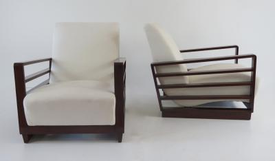 Mario Quarti Fine pair of Mario Quarti rationalist beech white lounge chairs 1940