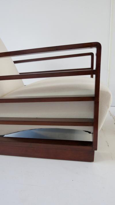 Mario Quarti Fine pair of Mario Quarti rationalist beech white lounge chairs 1940