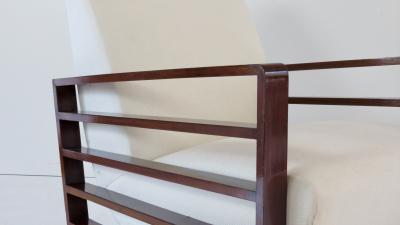 Mario Quarti Fine pair of Mario Quarti rationalist beech white lounge chairs 1940