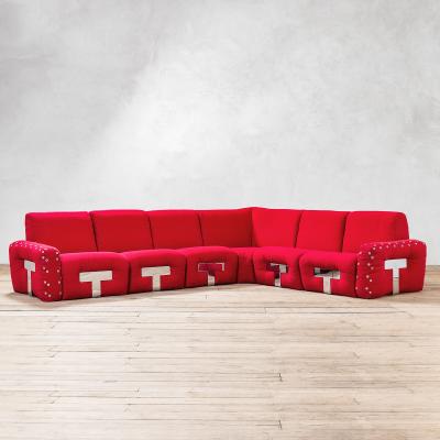 Mario Sabot Angular Sofa Model Mais Mais by Mario Sabot Red Fabric Circa 1970