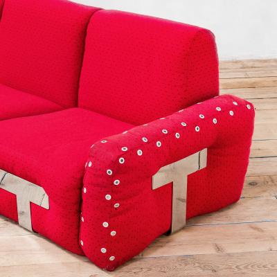 Mario Sabot Angular Sofa Model Mais Mais by Mario Sabot Red Fabric Circa 1970