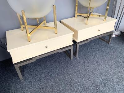 Mario Sabot Pair of Lacquered and Metal Chrome Side Tables by Mario Sabot Italy 1970s