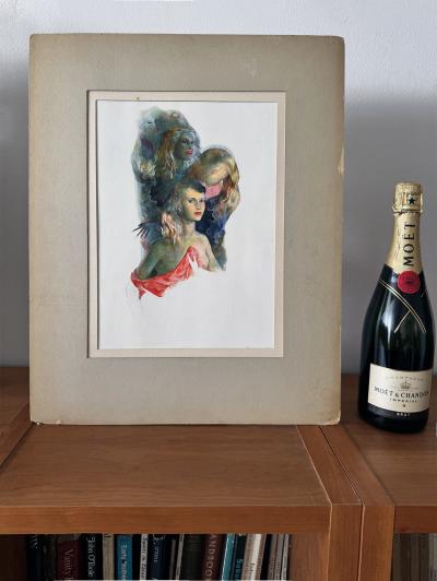 Mario Zamparelli 1950s Gorgeous Women Montage Portrait Mid Century Illustration Art 