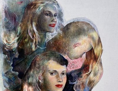 Mario Zamparelli 1950s Gorgeous Women Montage Portrait Mid Century Illustration Art 