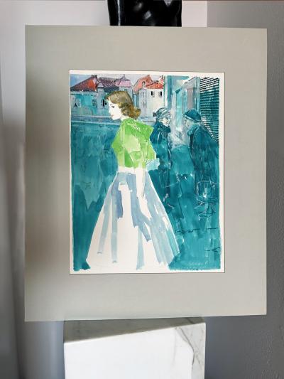 Mario Zamparelli Harpers Bazaar Mid Century Fashion Illustration Watercolor on Board