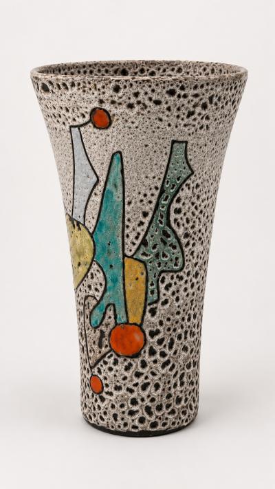 Marius Bessone Large fat lava conical vase by Marius Bessone Vallauris France 1956