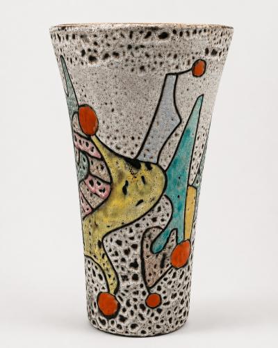 Marius Bessone Large fat lava conical vase by Marius Bessone Vallauris France 1956