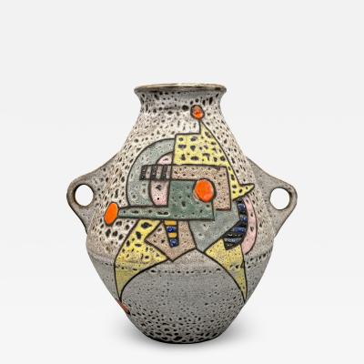 Marius Bessone Large glazed ceramic vase with handles Marius Bessone Vallauris France 1956