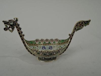 Marius Hammer Set of 3 Marius Hammer Plique Jour Viking Longboat Open Salts