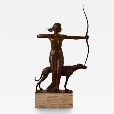 Marius Joseph SAIN Diane Hunter bronze sculpture by M J Sain