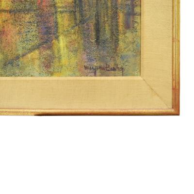 Marjorie Bishop New York Sunset Painting With Sand On Canvas 1940s Signed 