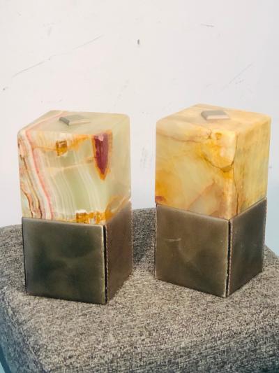 Mark Cross Beautiful Pair of Onyx And Leather Book Ends By Mark Cross