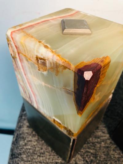 Mark Cross Beautiful Pair of Onyx And Leather Book Ends By Mark Cross