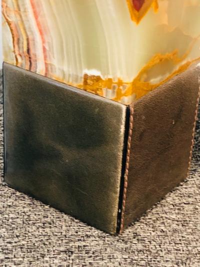 Mark Cross Beautiful Pair of Onyx And Leather Book Ends By Mark Cross