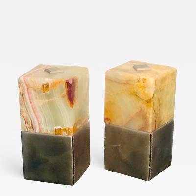 Mark Cross Beautiful Pair of Onyx And Leather Book Ends By Mark Cross