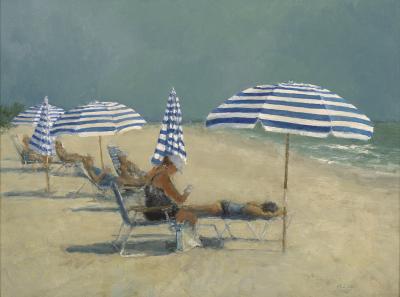Mark Daly Striped Umbrella Beach Day