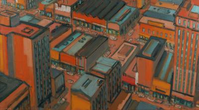 Mark Horton City in Orange and Green 32 x 58 