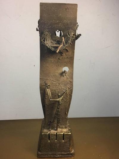 Mark Leader UNIQUE BRUTALIST BIRDS NEST AND FIGURES BRONZE SCULPTURE