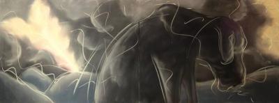 Mark Milloff Luther During the Storm 1981 Framed Grisaille Pastel Diptych by Mark Milloff
