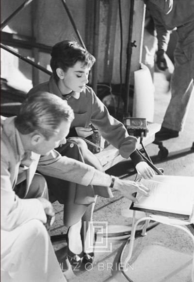 Mark Shaw Audrey Hepburn and William Holden on the set of Sabrina Script 1953