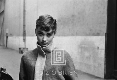 Mark Shaw Audrey Hepburn in Grey Turtleneck Sweater Chin Down 1953