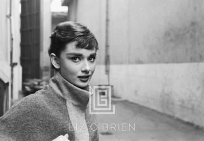 Mark Shaw Audrey Hepburn in Grey Turtleneck Sweater Glances Right Lips Parted 1953