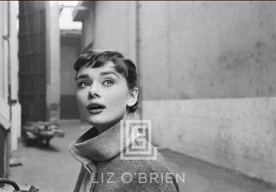 Mark Shaw Audrey Hepburn in Grey Turtleneck Sweater Looking Up 1953