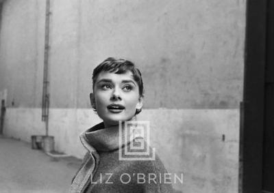 Mark Shaw Audrey Hepburn in Grey Turtleneck Sweater Looking Up 1953
