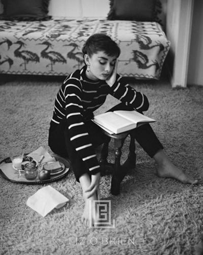 Mark Shaw Audrey in Striped Sweater Reads 1953