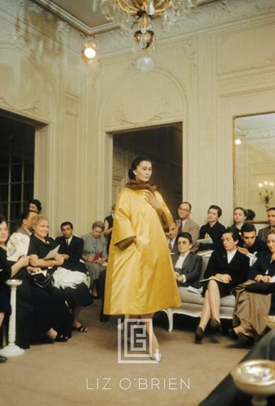 Mark Shaw Dior Salon with Alla in Yellow Satin Artamene coat 1954