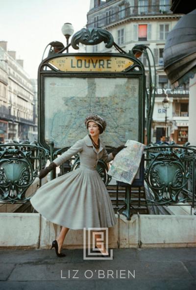 Mark Shaw Grey Dior Outside Paris Louvre Metro 1957