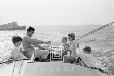 Mark Shaw Kennedy Family Sailing Nantucket Sound Boat in Distance 1959